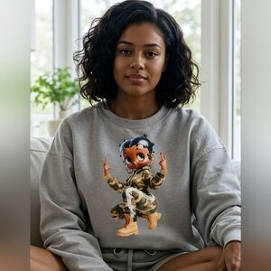 Black Betty Boop Retro Vintage Style Cartoon Graphic Sweatshirt